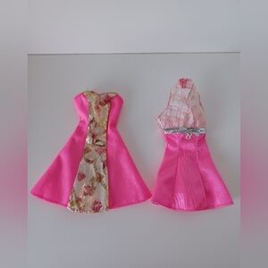 Two Vintage Pink Barbie Dresses